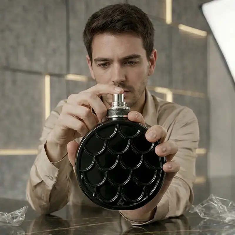 Close-up of Lattafa Fakhar Eau de Parfum spray nozzle being pressed by hand