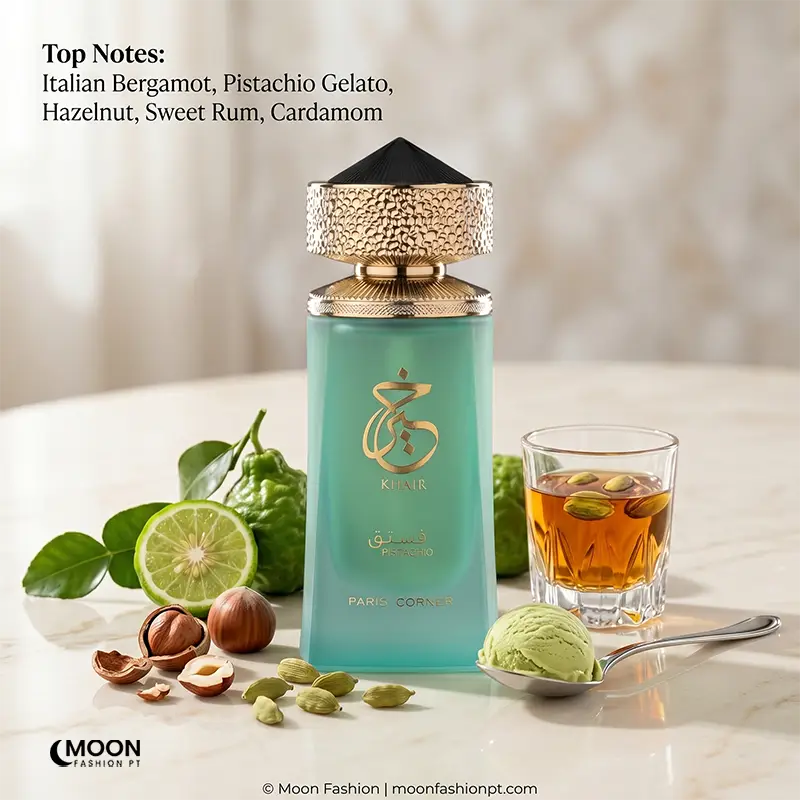 Creamy pistachio gelato and hazelnut top notes of Khair Pistachio, creating a refreshing unisex opening scent.